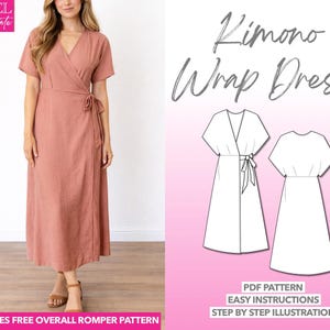 Kimono Ärmel Wickelkleid Schnittmuster: Maxi Länge (PDF Pattern XS-XXXL)
