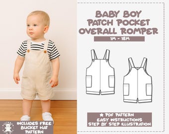 Baby Patch Pocket Overall Romper Sewing Pattern (PDF Pattern)