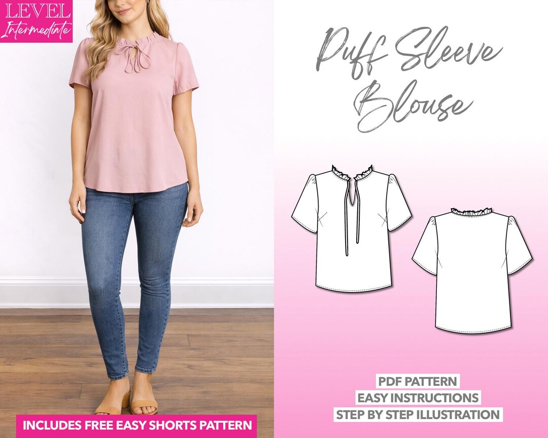 Tie Neck Puff Sleeve Blouse Sewing Pattern (PDF Pattern) - Etsy UK