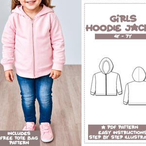 Modello di cucito per giacca con cappuccio per bambine 4Y-7Y (modello PDF)