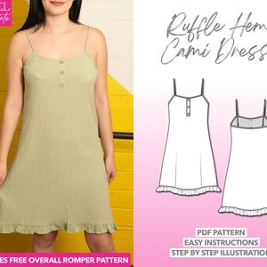 Dress Sewing Pattern Ruffle Hem Strap Cami Mini Dress PDF Pattern Beach Dress Sewing Pattern Slip Dress Pattern Cami Dress Sewing Pattern