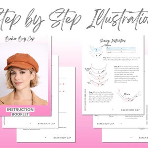 Baker Boy Cap sewing pattern instruction booklet showing step by step illustrations to make the garment.