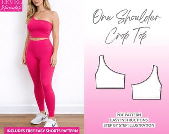 Naaipatroon crop top met één schouder: gebreide tanktop (pdf-patroon)