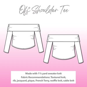 Illustration and detailed description for Off Shoulder Tee sewing pattern.