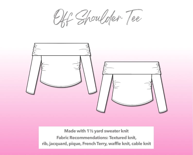 Illustration and detailed description for Off Shoulder Tee sewing pattern.