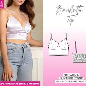 Bralette Cami Top Sewing Pattern: XS-XXXL (PDF Download) + Bonus Shorts Pattern
