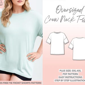 Plus Size Sewing Pattern 0XL-4XL Oversized Crew Neck T-Shirt PDF Pattern Women Top Pattern T-Shirt Pattern Tee Sewing Pattern Plus Size Top
