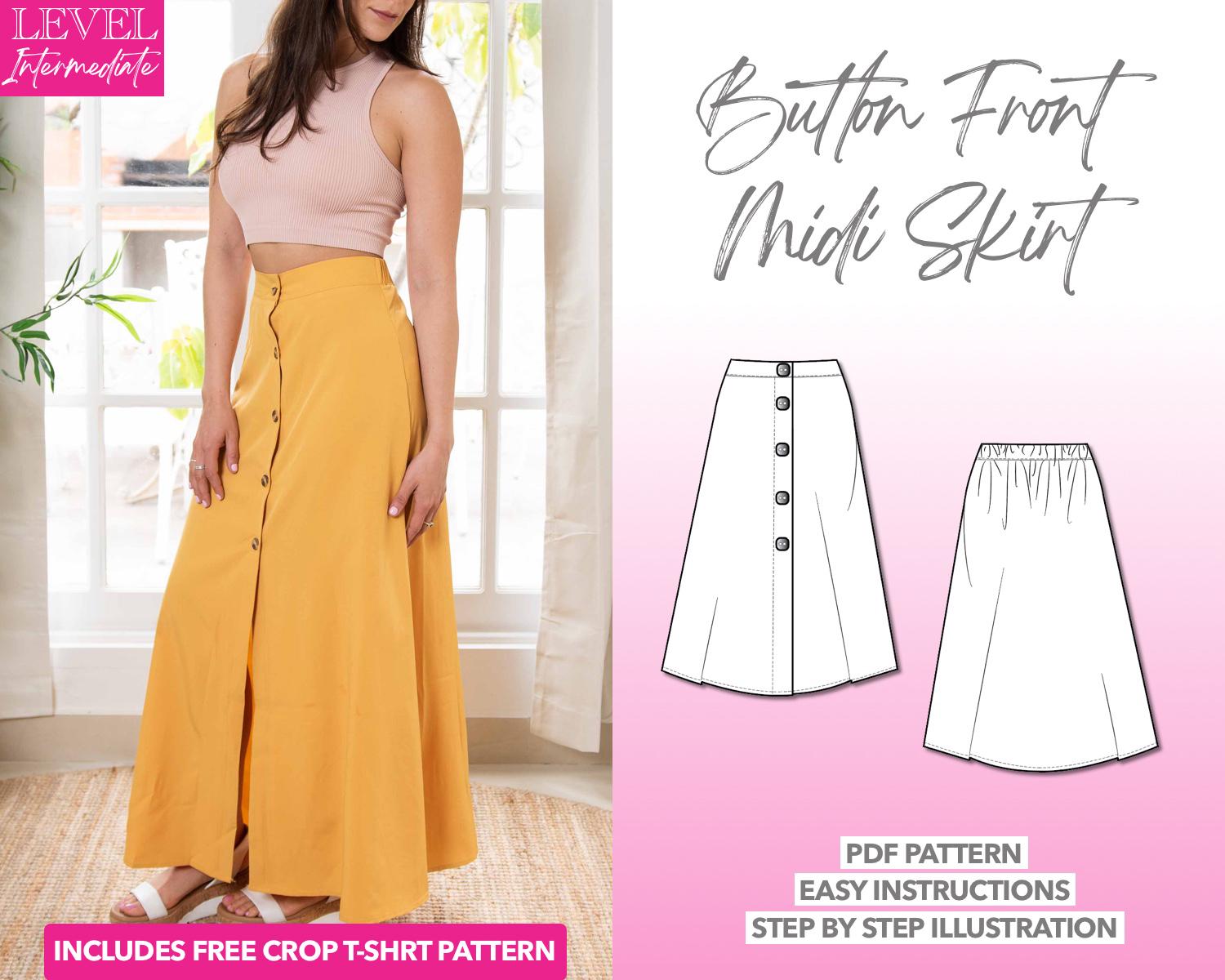 Skirt Sewing Pattern Button Front Midi Skirt PDF Pattern Women Skirt Sewing Pattern High Waist Skirt Pattern PDF Long Skirt Sewing Pattern Etsy