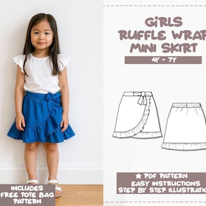 Girls Ruffle Wrap Mini Skirt Sewing Pattern 4Y-7Y (PDF Pattern)
