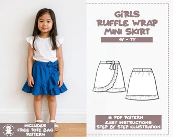 Girls Ruffle Wrap Mini Skirt Sewing Pattern 4Y-7Y (PDF Pattern)