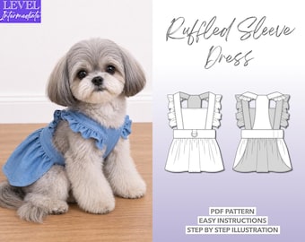 犬用フリル袖ドレスの型紙（PDF） – PDFダウンロード（XS～0XL）