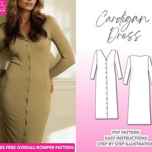 Dress Sewing Pattern Button Front Dress Cardigan Dress Pattern Women Dress Sewing Pattern Knit Dress Pattern Bodycon Dress Sewing Pattern