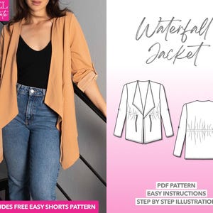 Jacket Sewing Pattern Women Sewing Pattern Waterfall Jacket Sewing Pattern Outerwear Pattern Asymmetrical Collar Jacket Sewing Pattern PDF
