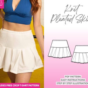 Skirt Sewing Pattern Drop Waist Pleated Mini Skirt PDF