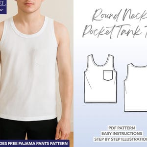 Mens Tank Top Sewing Pattern: Round Neck Pocket Design (PDF Pattern S-XXL)