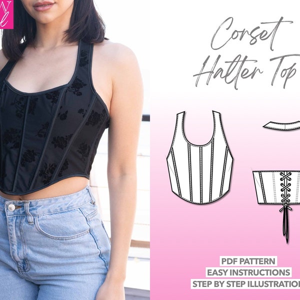 Corset Sewing Pattern Halter Top PDF Pattern Women Sewing Pattern Crop Top Pattern Bustier PDF Pattern Top Pattern Corset Top Sewing Pattern