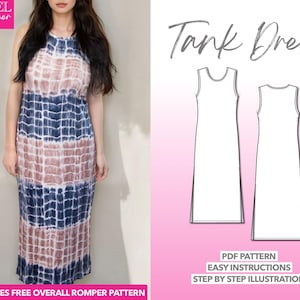 Tank Dress Sewing Pattern Easy Dress Pattern Split Hem Sewing Pattern Knit Dress Pattern Summer Midi Dress PDF Pattern Women Sewing Pattern