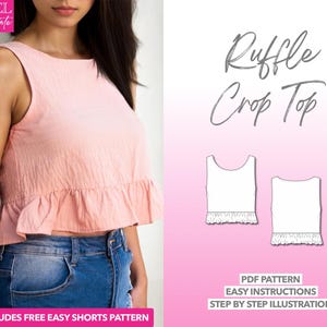 Top Sewing Pattern Ruffle Crop Top Ruffle Top Pattern Crop Top Pattern Women Sewing Pattern PDF Crop Top Sewing Pattern Summer Top Cute Top