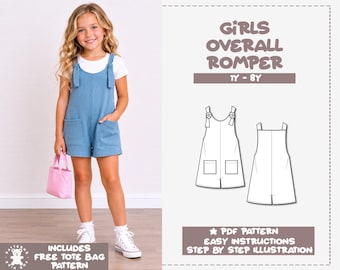 Girls Overall Romper PDF Sewing Pattern – PDF Download (1Y–8Y)