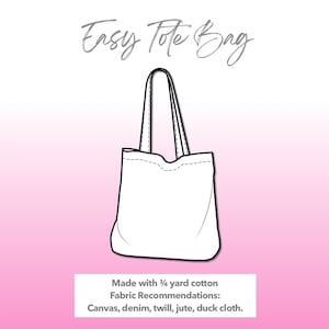 Illustration and detailed description for Easy Tote Bag sewing pattern.