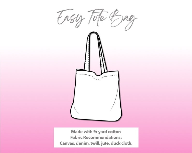 Illustration and detailed description for Easy Tote Bag sewing pattern.