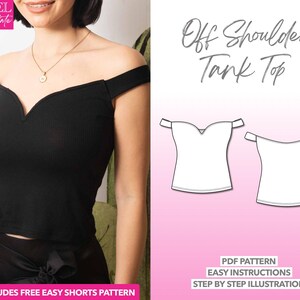 Top Sewing Pattern Off Shoulder Tank Top PDF Pattern Knit Top Sewing Pattern Tank Pattern Milkmaid Knit Top Sewing Pattern Off Shoulder Top