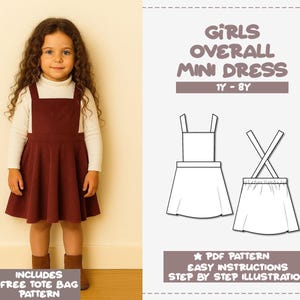 Patrón de costura para vestido de niña: minifalda, tallas 1-8 años (patrón PDF)