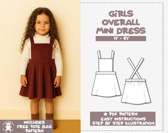 Naaipatroon meisjes overalljurk: minirok, maten 1Y-8Y (pdf-patroon)