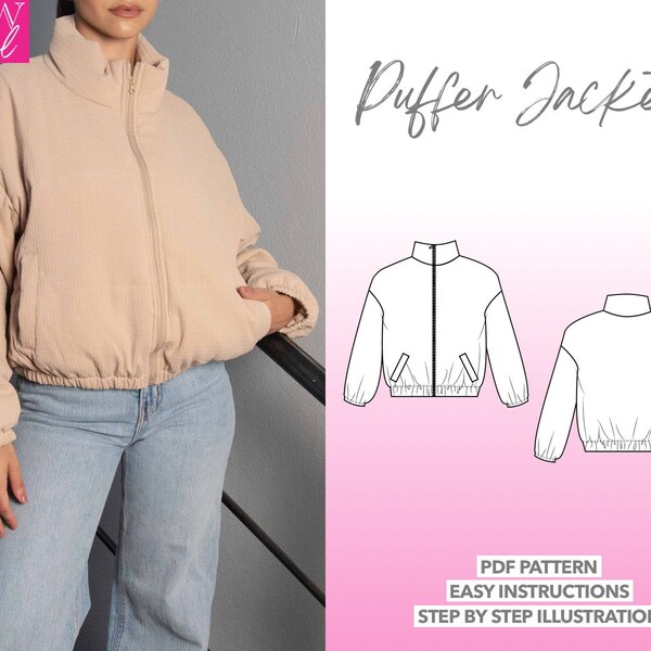 Puffer Jacket Sewing Pattern Women Sewing Pattern Zip Up Jacket PDF Pattern Outerwear Sewing Pattern Down Coats Pattern