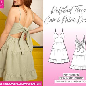 Dress Sewing Pattern Ruffle Hem Tiered Cami Mini Dress PDF Pattern Women Sewing Pattern Summer Dress Pattern Short Dress Sewing Pattern PDF
