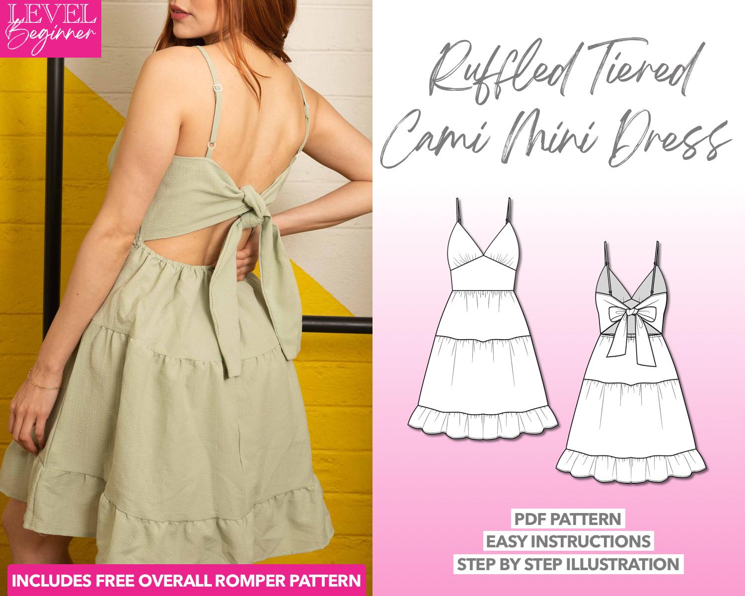 Dress Sewing Pattern Ruffle Hem Tiered Cami Mini Dress PDF Pattern Women Sewing Pattern Summer Dress Pattern Short Dress Sewing Pattern PDF
