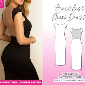 Backless Knit Maxi Dress Sewing Pattern: XS-XXXL (PDF Download)