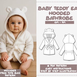 Wykrój na szlafrok dziecięcy z kapturem i uszami Teddy (0-9 miesięcy) (wykrój w formacie PDF)