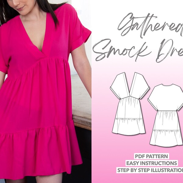 Dress Sewing Pattern Gathered Smock Dress Tunic Dress PDF Pattern Summer Dress Woman Dress Sewing Pattern Linen Dress Pattern PDF