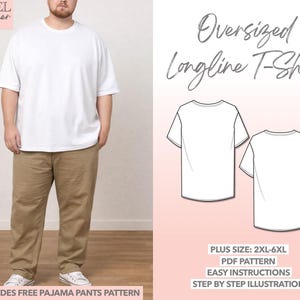 Patron de couture t-shirt long oversize pour hommes grande taille (Patron PDF)