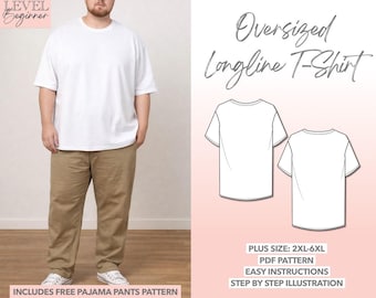Plus Size Mens Oversized Longline Tee Sewing Pattern (PDF Pattern)