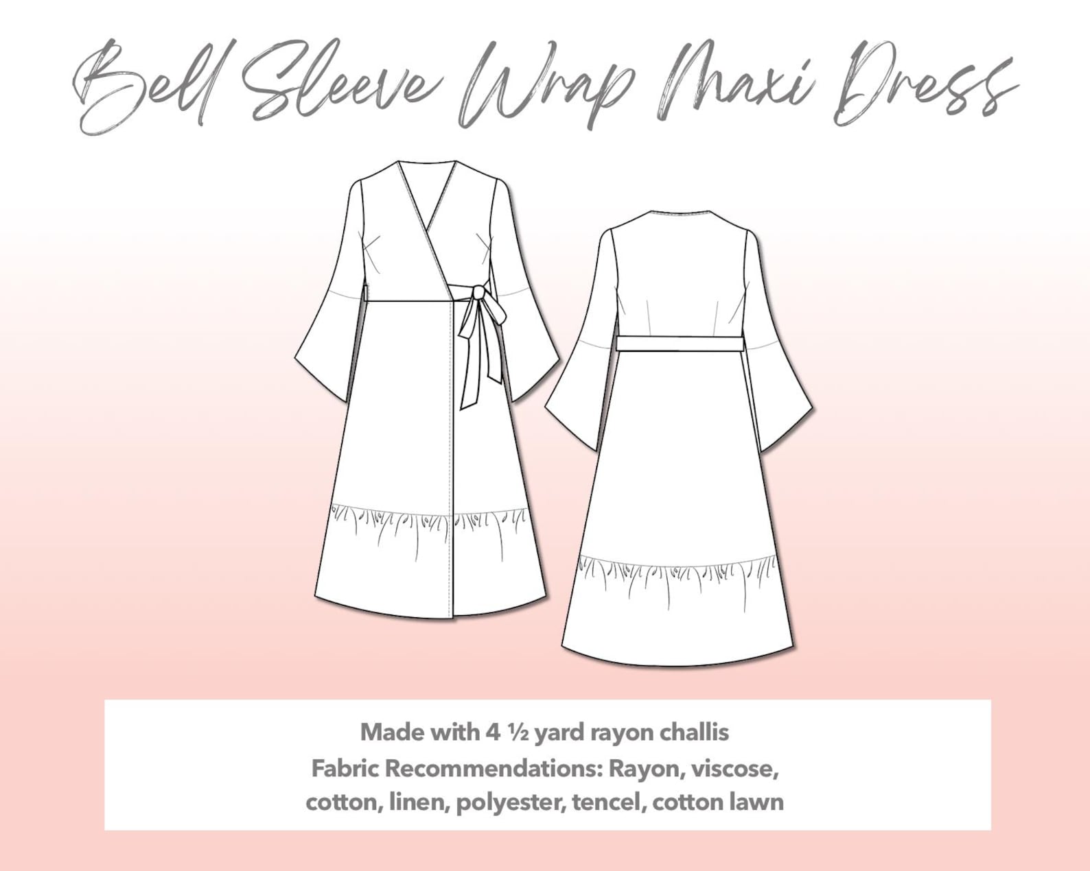 Plus Size Bell Sleeve Wrap Dress Sewing Pattern 0XL-4XL (PDF Pattern ...