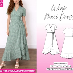 Maxi Wrap Dress Sewing Pattern: Women's PDF (XS-XXXL) + Bonus Romper