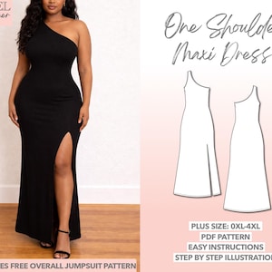 Patrón de costura para vestido largo de un solo hombro, tallas grandes (XL-4XL) (Patrón PDF)