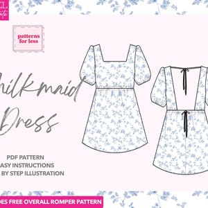 Milkmaid Dress Sewing Pattern Women Dress Pattern Cottage Core Dress Pattern Puff Sleeve Mini Dress PDF Pattern Dress Puff Sleeve Dress PDF