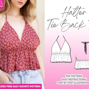 Top Sewing Pattern Halter Top PDF Pattern Crop Top Cute Summer Top Pattern Easy Sewing Pattern Open Back Top Sewing Pattern Tie Back Top PDF