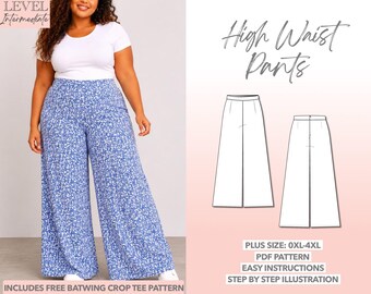 Plus Size High Waist Pants PDF Sewing Pattern – PDF Download (0XL–4XL)