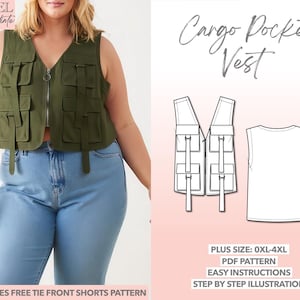 Plus Size Vest Sewing Pattern Cargo Pocket Vest Pattern Utility Vest Sewing Pattern Jacket PDF Pattern Unisex Vest Sewing Pattern Plus Size