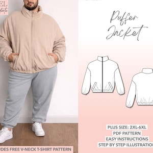 Plus Size Mens Puffer Jacket Sewing Pattern (2XL-6XL) - PDF Download