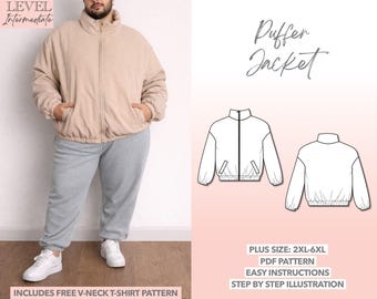 Plus Size Mens Puffer Jacket Sewing Pattern (2XL-6XL) - PDF Download