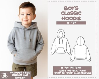 Boys Hoodie Sewing Pattern Beginner Pattern Hooded Sweatshirt Drop Shoulder Hoodie Easy Sweater Pattern PDF Pullover Pattern Kangaroo Pocket