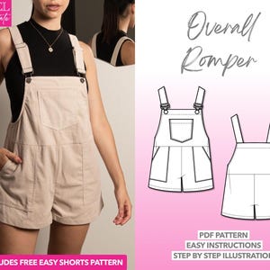 Romper Sewing Pattern Pocket Overall Romper Pattern Women Sewing Pattern Corduroy PDF Pattern Cute Romper Sewing Pattern Playsuit Comfy