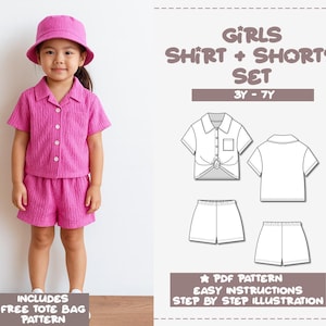 Girls Shirt and Shorts Set Sewing Pattern (3Y-7Y) (PDF Pattern)