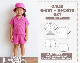 Conjunto de blusa e shorts para meninas (3 a 7 anos) (padrão em PDF)