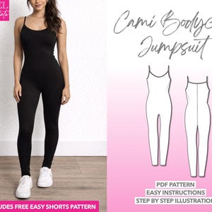 Cami Bodycon Jumpsuit Schnittmuster: Damen Ganzanzug, Yoga Leggings (PDF-Download XS-XXXL)
